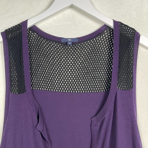 Gap Long Sleeveless Cardigan Sweater‎ Pockets Purple & Black Mesh Women's Medium - Picture 2 of 13